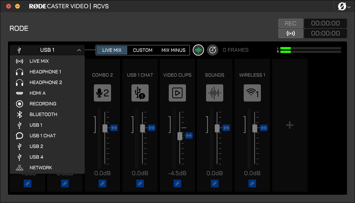 RØDECaster Video audio mixer outputs